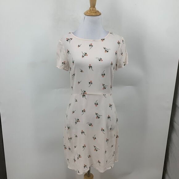 Free People Dress Womens 0 Light Pink Floral Keyhole Back Short Sleeve A Line - Picture 2 of 15